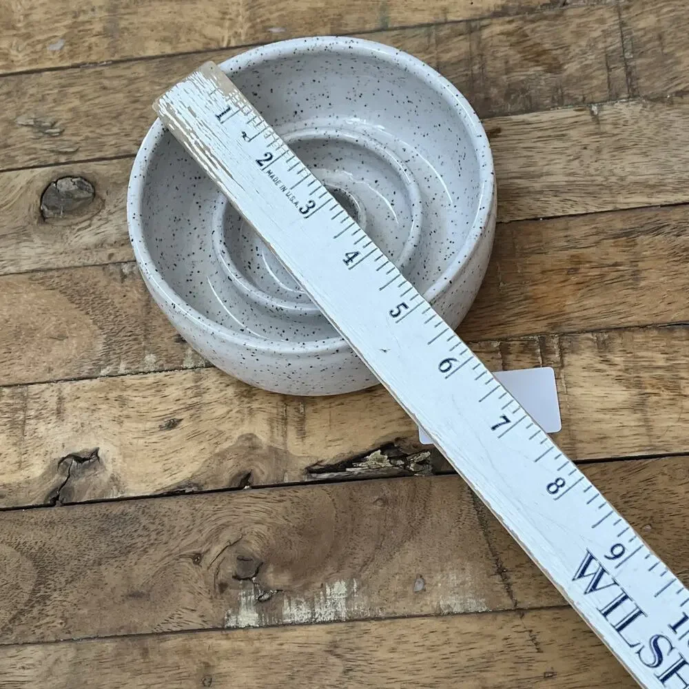 Swanky Ceramics Slow Feed Dog Bowl 5 inches Swirl Bottom White Speckle Finish
